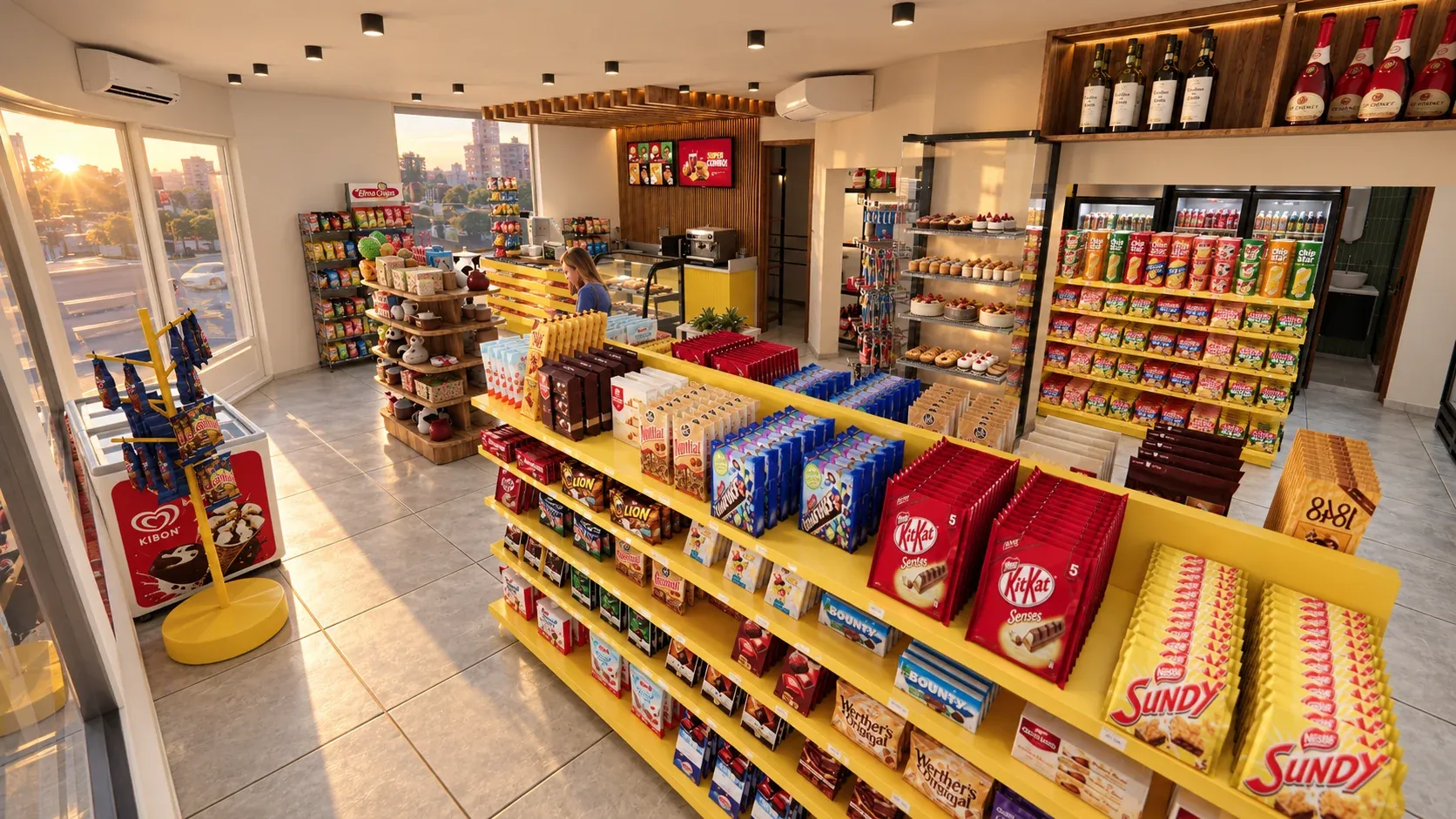 Minimarket Ali Xpres · Vista 18. Layout comercial, góndolas y exhibición